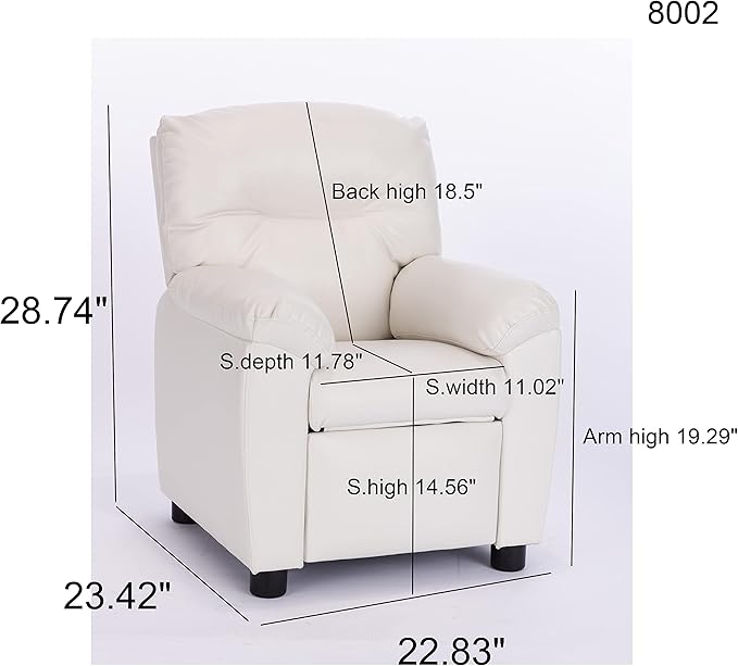 Q-Max Modern Sofa Chair with Pillow Top Armrest and Footrest, White Finish Children Recliner