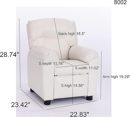 Q-Max Modern Sofa Chair with Pillow Top Armrest and Footrest, White Finish Children Recliner