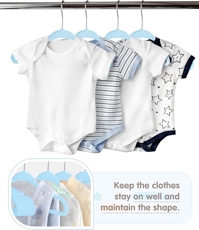 Baby Hangers, VIS'V 11 Inch Blue Velvet Kids Hangers with 6 Pcs Size Dividers Non Slip Nursery Children Closet Clothes Hangers for Infant Toddler Girls and Boys 50 Pcs