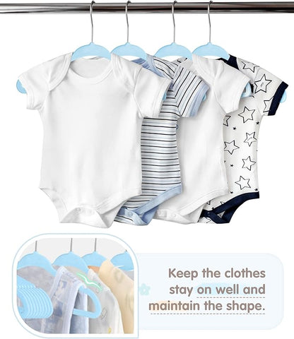Baby Hangers, VIS'V 11 Inch Blue Velvet Kids Hangers with 6 Pcs Size Dividers Non Slip Nursery Children Closet Clothes Hangers for Infant Toddler Girls and Boys 50 Pcs