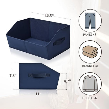 Homsorout Closet Baskets for Shelves Trapezoid - Decorative Storage Baskets with Handle, Closet Bins for Organization, Shelf Storage Bins for Clothes, Books, Home, Office, 10 Pack, Navy Blue