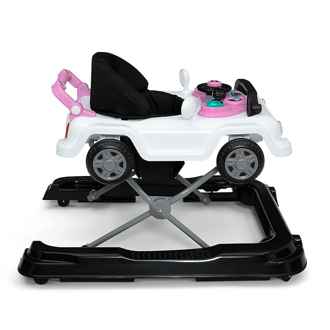 Jeep Classic Wrangler 3-in-1 Grow with Me Activity Walker - Features Music, Lights, Removable Play Tray, Push Walker Mode, Converts into Rolling Car Toy, White/Pink