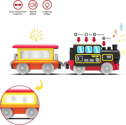Battery Operated Locomotive Train for Wooden Tracks, Motorized Train Toys for Toddlers, Trains Accessories Compatible with Thomas, Brio, Chuggington, Melissa and Doug (Battery Not Included)