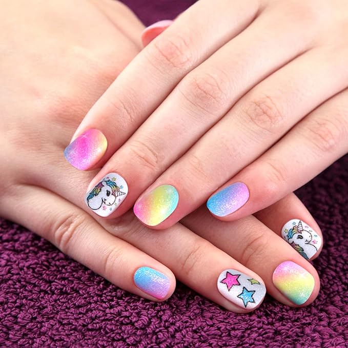 Golray Kids Nail Polish Set for Girls, All-in-One Nail Art Kit - Nail Dryer/ Nail Polish/ Glitter Powder/ False Nails/ Nail Decals/ Toe Separator/File, Age 3-12 Little Girl Gift Toys