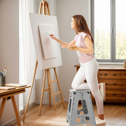 ACKO Folding Step Stool Foldable 16 Inch Stool 400 lbs Capacity,Plastic Stools for Adults and Kids,Collapsible Stool for Kitchen, Stepping Stool with Handle(Grey)