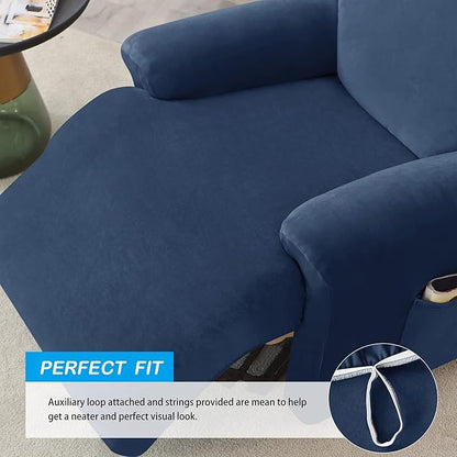 OBCREAT High Stretch Recliner Chair Cover Soft Velvet Recliner Slipcovers 4 Pieces Lazy Boy Recliner Couch Covers Plush Furniture Protector for Kids Pets (Navy)