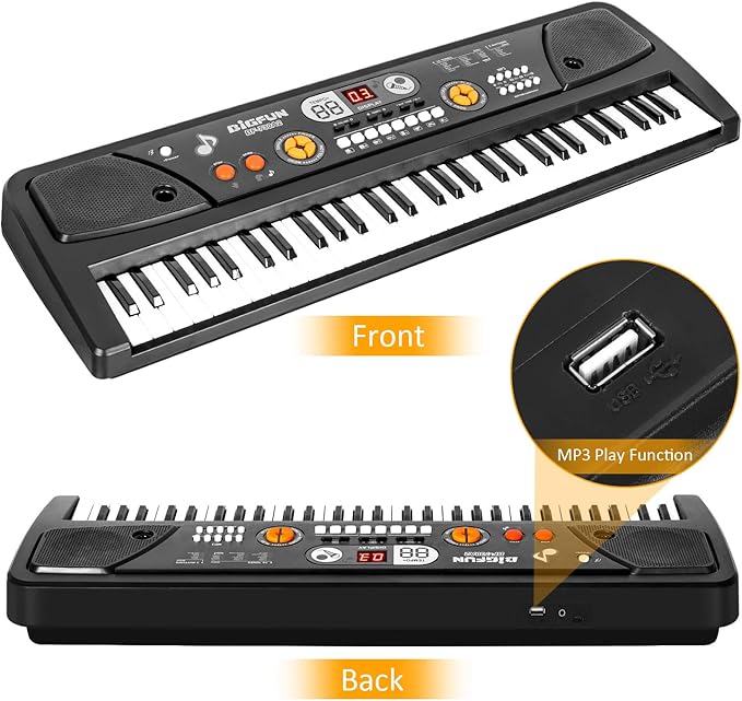 Kids Keyboard Piano, 61 Keys Electric Piano Keyboard for Kids with Microphone MP3 Function Led Display Educational Musical Toys Birthday Xmas Gifts for Toddlers Boys Girls Ages 3 5 7 9 12