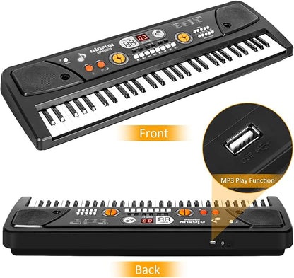 Kids Keyboard Piano, 61 Keys Electric Piano Keyboard for Kids with Microphone MP3 Function Led Display Educational Musical Toys Birthday Xmas Gifts for Toddlers Boys Girls Ages 3 5 7 9 12