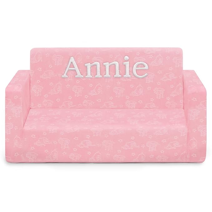 Delta Children Serta Perfect Sleeper Personalized Extra Wide Convertible Sofa to Lounger, Comfy 2-in-1 Flip Open Couch/Sleeper for Kids, Pink