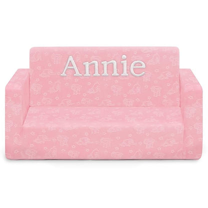Delta Children Serta Perfect Sleeper Personalized Extra Wide Convertible Sofa to Lounger, Comfy 2-in-1 Flip Open Couch/Sleeper for Kids, Pink