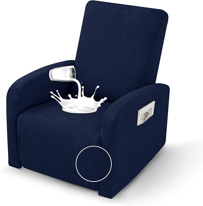 MAXIJIN Waterproof Small Recliner Chair Covers 3 Pieces Recliner Cover That Stay in Place, Lazy Boy Recliner Slipcovers with Pockets Reclining Protector for Pet (Small Recliner, Navy Blue)