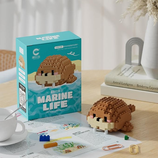 Marine Animals Building Blocks Sets Mini Building Blocks Ocean Animal Sea Creatures Building Blocks Set Mini Building Blocks Toys STEM Gifts for Kids Adult(Walrus)