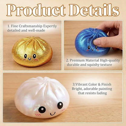 Glitter Dumpling Squishy Box, Dumpling Squishies, Sensory Squeeze Toy for Stress Relief, Soft Decompression Dough for Adults Office and Home Use (Red Emoji bun)
