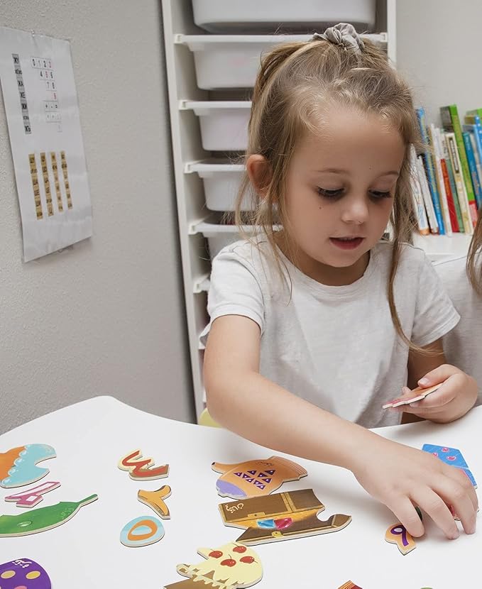 Arabic Wooden Matching Number Magnets Game, Educational Matching Game for Toddlers 3+ Years Old - Self-Correcting Number Puzzle for Kids- Magnetic Learning Toy with Wooden Pieces