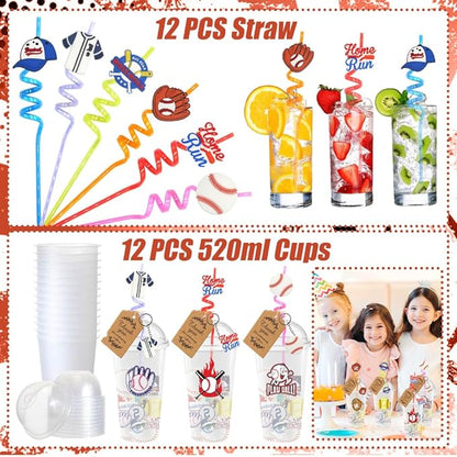 Baseball Party Favors, 172 pcs Birthday Party Supplies contains Cups, Straws, Whistles, Bracelets, Keychains, Stickers, Soft Balls, Tatoo Stickers, Thank You Tags for Sport Themed Birthday Decors