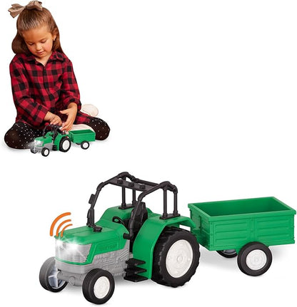 Driven by Battat – Micro 1:24 Scale – Tractor Toy – Farm Toy Vehicle with Detachable Trailer – Realistic Light & Sound – Gift Toy for Kids Age 3+