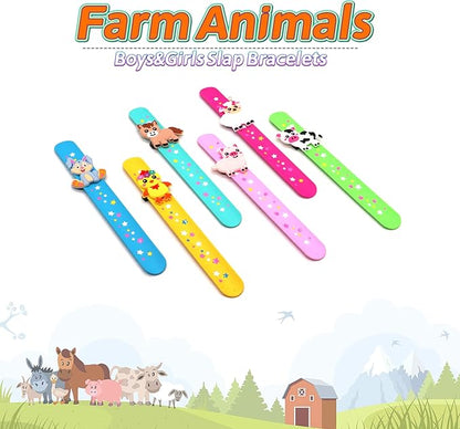Farm Animals Slap Bracelets Party Favors for Kids(6pack)-Wild One Goodie Bag Stuffers for Boys&Girls Animals Theme Party Supplies Carnival Prizes Suit Classroom Exchanging Gifts