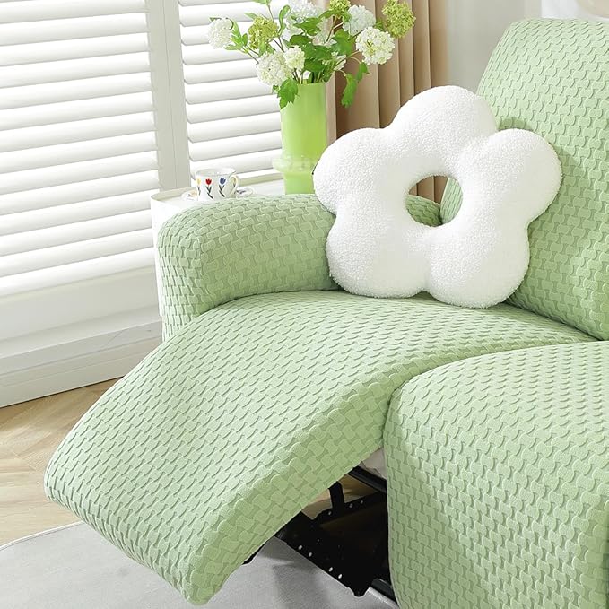 vctops 6 Pieces Jacquard Plush Recliner Loveseat Slipcover Stretch Soft Sofa Couch Cover Anti-Slip Solid Color Furniture Protector with Elastic Bottom for Kids Cats Dogs(Green,2 Seat)