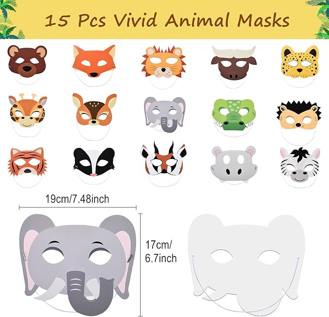 65Pcs Safari Jungle Animal Themed Birthday Party Favors for Kids, Baby Shower/Wild-One/Zoo Woodland Party Gift Goodie Bag Stuffers, Include Animal Masks/Slap Bracelets/Tattoos/Animal Squishies Toys
