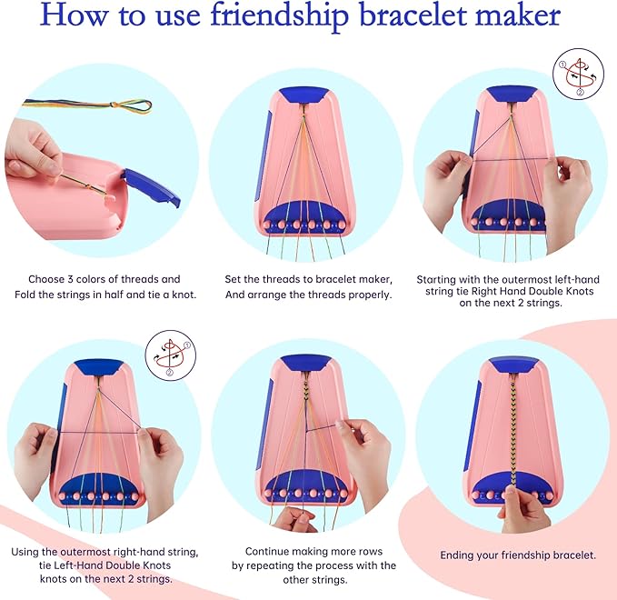 Rdfmy Friendship Bracelet Making Kit for Girls, Arts and Crafts Bracelets String Maker Kit for Kids Ages 8-12 Christmas Birthday Gifts Pink with Blue