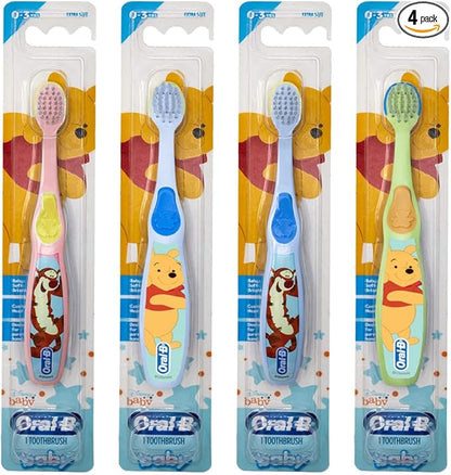 Oral-B Baby Manual Toothbrush, Pooh Characters, 0-3 Years Old, Extra Soft (Characters Vary) - Pack of 4