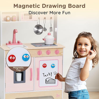 SainSmart Jr. Wooden Play Kitchen for Kids - Premium Toddler Pretend Play Cooking Set - Includes Stove, Refrigerator, and Accessories for Boys and Girls