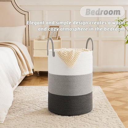 Artfeel Laundry Basket,Woven Cotton Rope Laundry Hamper,60L for Decorative Storage of Dirty Clothes,Toys and Blankets in Bathroom,Bedroom and Living Room