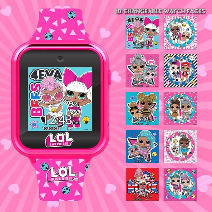LOL Surprise Touchscreen Exclusive Pink Smartwatch for Kids – Engaging Educational Games, Step Counter, Camera, Alarm & More – Fun & Interactive Timepiece (LOL4264AZ)