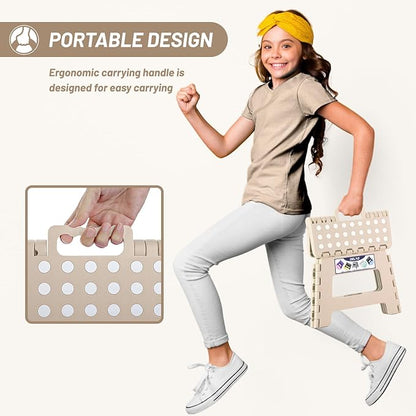 Delxo Folding Step Stool,9 Inch Lightweight Plastic Step Stool,Portable Collapsible Foldable Step Stool Non Slip Folding Stools for Kitchen Bathroom Bedroom in Khaki,1 Pack