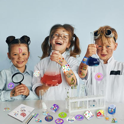 98PCS Science Party Favors Scientist Party Supplies with Science Slap Bracelets Science Stickers Science Badge Scientist Keychains Science Temporary Tattoos for Science Lab Party