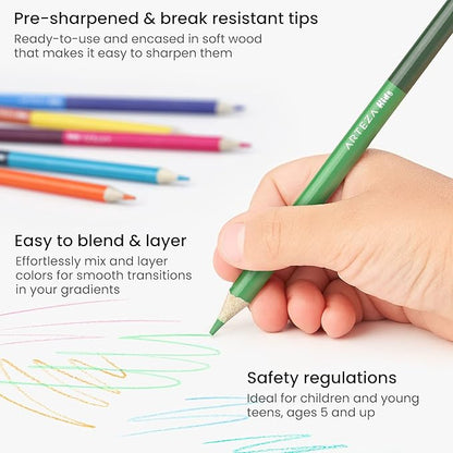 ARTEZA 100 Colored Pencils for Kids, 50 Double-Sided Pre-Sharpened Coloring Pencils for Kids for Drawing and Sketching