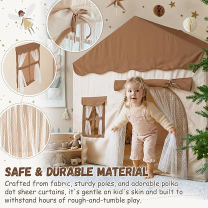 Kids Play Tent with Double Door Children's Playhouse Tents - Portable Fantasy Adventure Castle for Boys and Girls, Kids Tent with Mat, House Toys for Boys Girl Birthday, Christmas House Gift