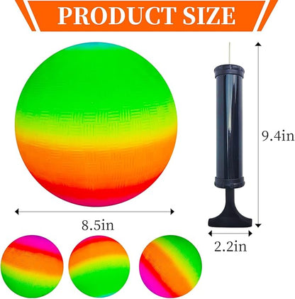 Visen 4Pcs Rainbow Playground Balls for Kids&Adults with 1 Hand Pump,8.5Inch Colorful Rubber Bouncy Balls,Inflatable Multi Colors Kick Balls Handball,Durable Indoor&Outdoor Play Toys