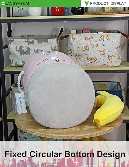 LANGYASHAN Laundry Basket Canvas Collapsible Organizer Storage Basket for Boys Girls Laundry Hamper Toy Bins Gift Baskets Bedroom Clothes Children Nursery (little girl)