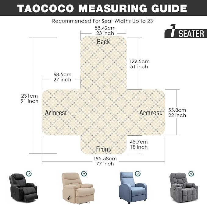 TAOCOCO Waterproof Recliner Chair Covers with Leg Strap 1 Piece Oversized Recliner Covers for Large Recliner for Pets Kids, Washable Reclining Chair Furniture Protector(28'' Oversized, Bluish Grey)