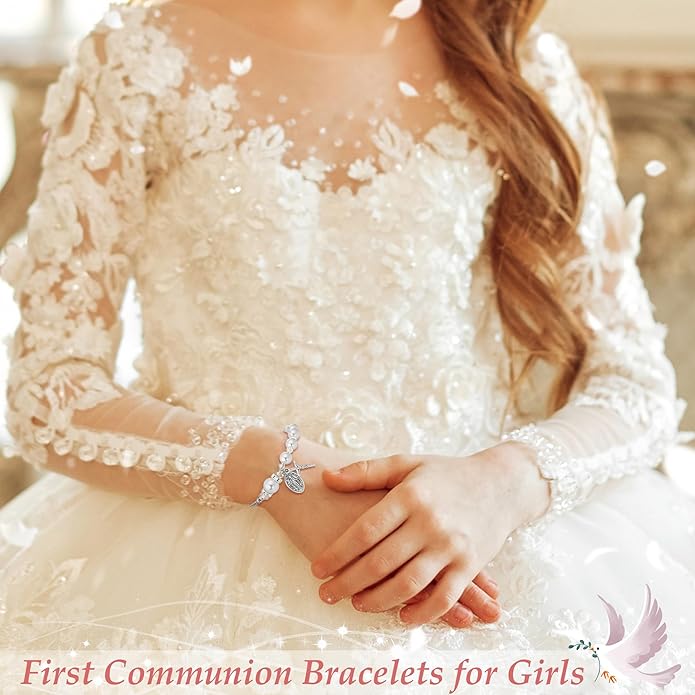 PEALICIOUS First Communion Gifts for Girls Boys, Cute Cross Bracelet as 1st Communion Favors Holy Religious Jewelry Christian Catholic Gifts for Son Daughter Niece, Easter Basket Stuffers for Teen