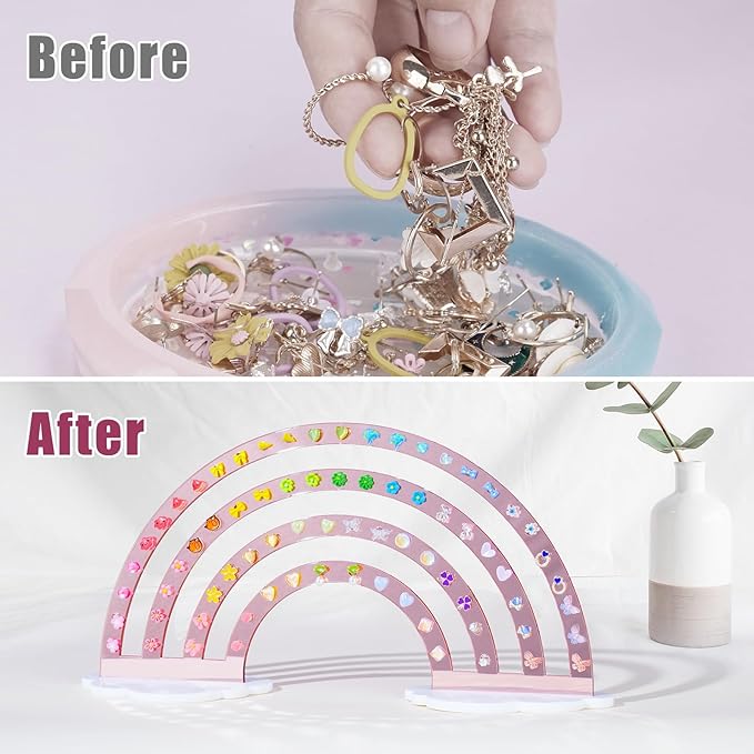 NiHome Mirror Finish Rose Gold Acrylic Earring Holder 74-Hole Rack for 37 Pairs - Versatile Storage Easy Assembly Cloud Shape Base Stylish Jewelry Organizer for Home Decor, Jewelry Display (2PCS)