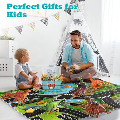 Dinosaur Toys for 3 4 5 Year Old Boys Gifts, 25 Pieces Dinosaurs Toys for Kids 3-5-7, Dino Figures Activity Play Mat Christmas Birthday Gifts for Girls Toddler Toy Age 2-4