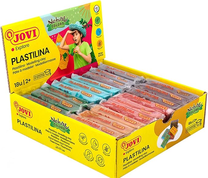 Jovi Plastilina Reusable and Non-Drying Modeling Clay; Nature Colors, 1.75 Oz. Bars, Set of 18, 3 Each of 6 Colors, Perfect for Arts and Crafts Projects