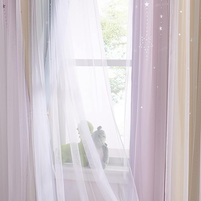 NICETOWN Nursery Blackout Curtains for Girls,Adult 2 Panel Sets, Moon Stars Kids Curtains Double Layer Window Drapes Coverings for Bedroom Living Room, 52 x 84 Inch, Rainbow