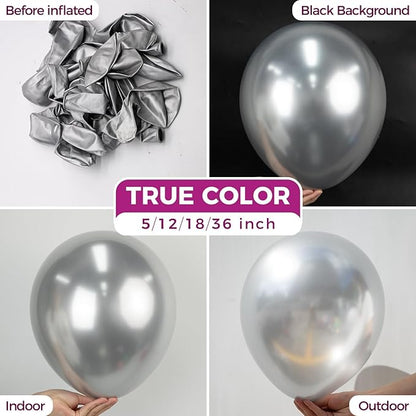 Bezente Metallic Silver Giant Balloons 36 Inch - 8 Pack Jumbo Chrome Silver Balloons Large Round Silver Latex Balloons for Photo Shoot Wedding Bridal Shower Birthday Party Decorations