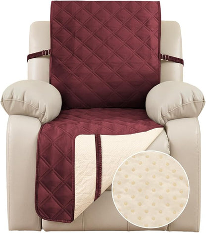 TOMORO Non-Slip Recliner Sofa Cover - 100% Waterproof Recliner Chair Slipcover Furniture Protector, Washable Couch Cover with Elastic Straps for Dog and Kids, Burgundy, 23 Inch Middle