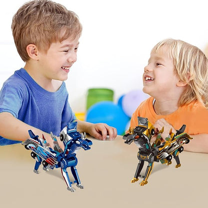 Aimery Collision Transforming Dinosaur Car Toy, 2 Magnetic Cars Convert into Dinosaur Toys,Dino Robot Toy, Boys Toys,Kids Toys, Party Birthday for Kids (Gold Blue)