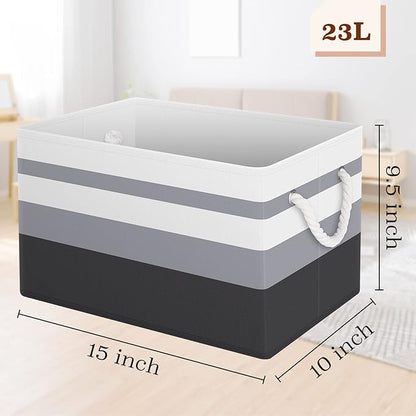Fab totes Storage Bins [6-Pack], Foldable Storage Baskets for Organizing Toys, Books, Shelves, Closet, Large Storage Box with Rope Handles, Sturdy Organizer Bins,Gradient Grey