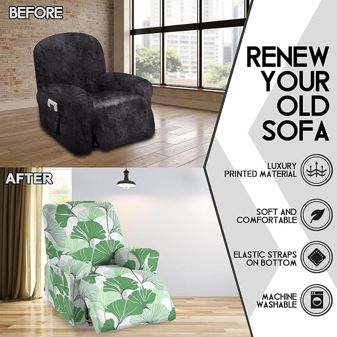CRFATOP Printed Recliner Slipcover Stretch Reclining Chair Covers 4 Pieces Non Slip Recliner Sofa Slipcovers with Pocket Fitted Sofa Couch Cover Lazy Boy Chair Cover for Pet Kid Living Room,20