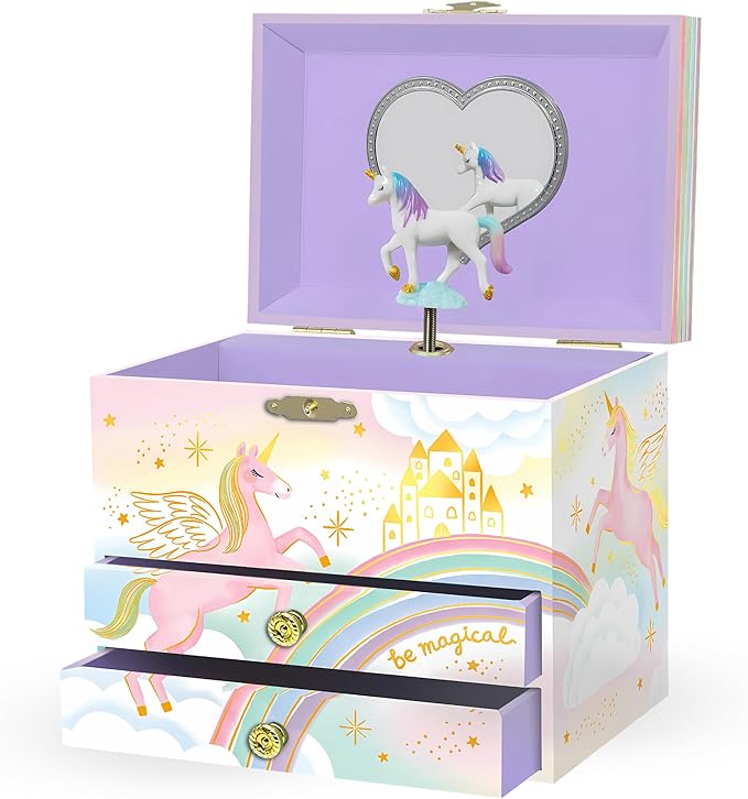 Musical Unicorn Jewelry Box for Girls - Kids Music Box with Spinning Unicorn, Unicorn Birthday Gifts for Little Girls, Jewelry Boxes, 6.8 x 5.3 x 6 in - Ages 3-10