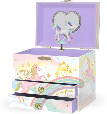 Musical Unicorn Jewelry Box for Girls - Kids Music Box with Spinning Unicorn, Unicorn Birthday Gifts for Little Girls, Jewelry Boxes, 6.8 x 5.3 x 6 in - Ages 3-10