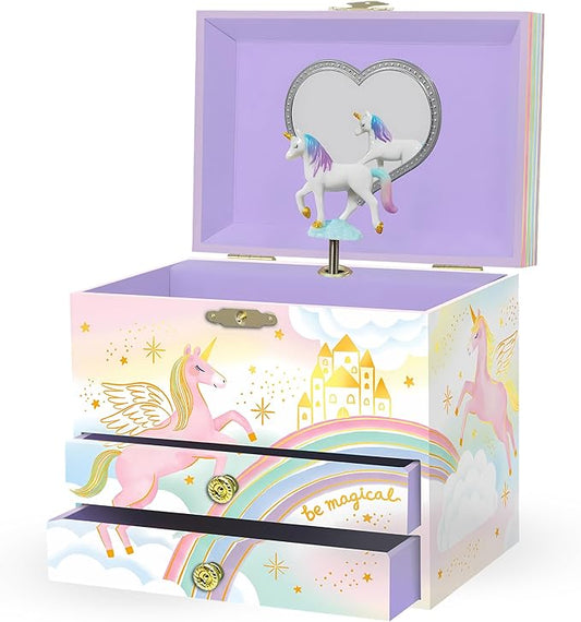 Musical Unicorn Jewelry Box for Girls - Kids Music Box with Spinning Unicorn, Unicorn Birthday Gifts for Little Girls, Jewelry Boxes, 6.8 x 5.3 x 6 in - Ages 3-10