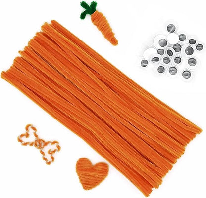 Cldamecy 100 pcs Orange Pipe Cleaners with 20 pcs Googly Eyes,Chenille Stems for Craft Project,Craft Pipe Cleaners for DIY Projects,Arts and Holiday Decoration