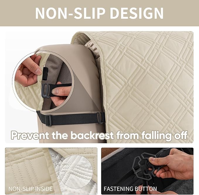 Easehomey Waterproof Loveseat Recliner Cover,Non Slip Reclining Couch Covers for 2 Seat,Dog Chair Cover Furniture Protector Washable Chair Cover with Pocket for Kids,Pets,Dogs(Beige,2Seat)